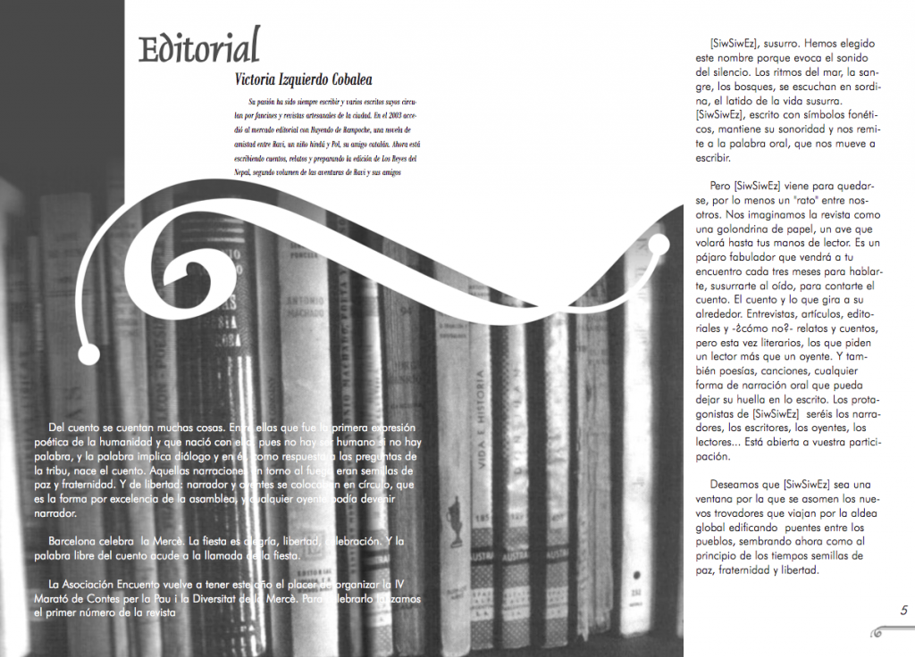 double page layout for the second issue of Siwsiwez magazine - Editorial